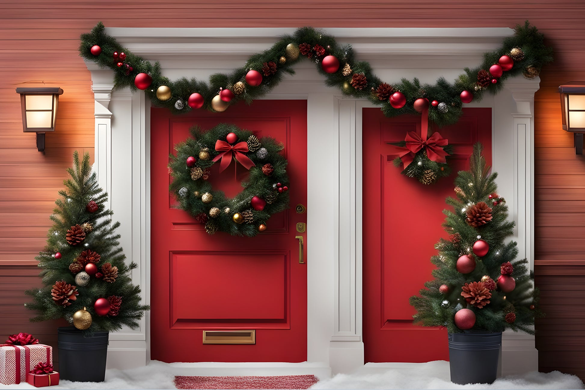 fondo para fotografia navidad puerta roja casa corona